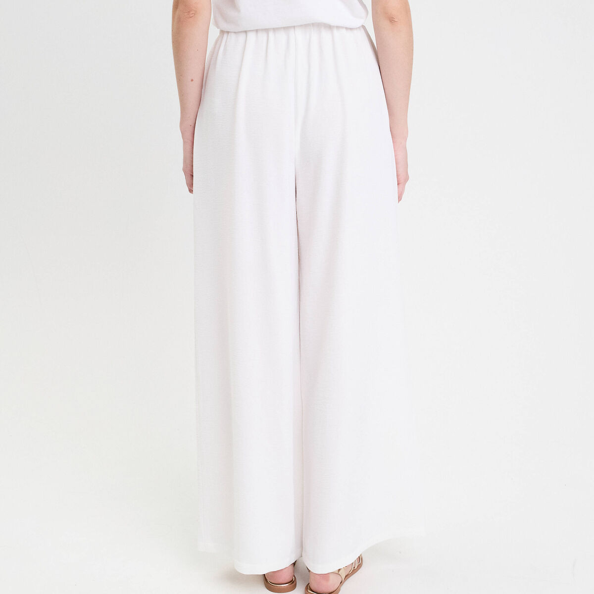 Pantalon large ecru femme