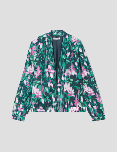 Veste teddy col châle vert femme