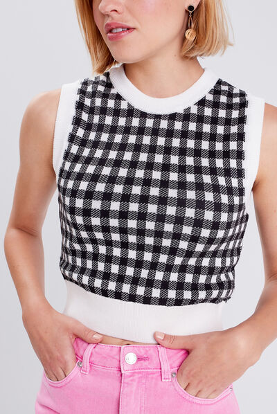 Pull débardeur sans manches noir femme