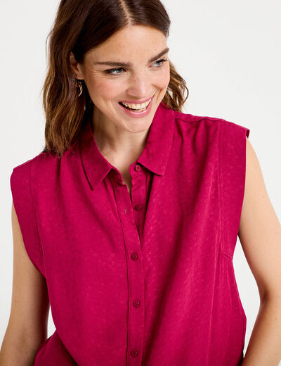 Chemise sans manches col am&eacute;ricain rouge femme