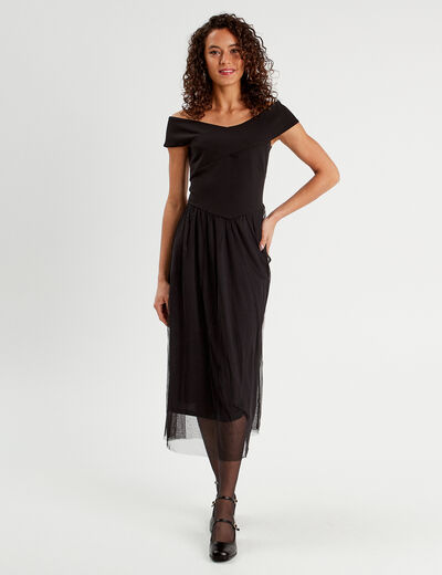Robe midi bustier évasée noir femme