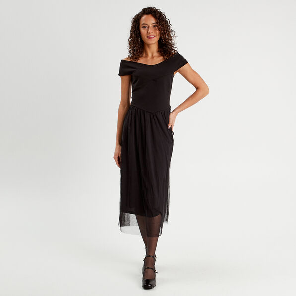 Robe midi bustier évasée noir femme
