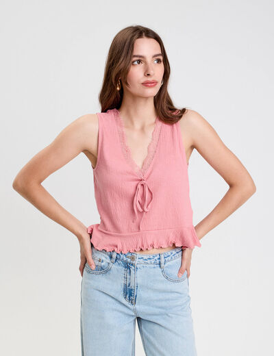 Débardeur col V sans manches vieux rose femme