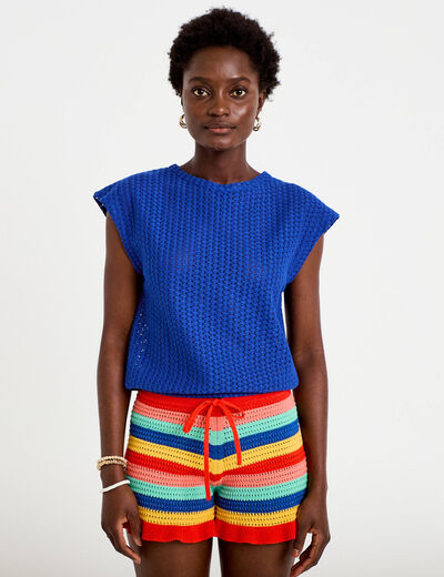 D&eacute;bardeur ajour&eacute; bleu electrique femme