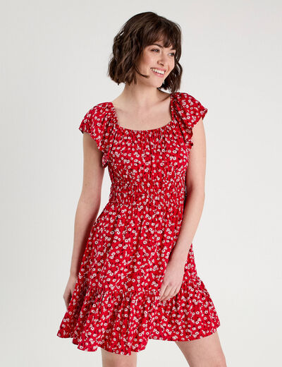 Robe évasée manches courtes rouge femme