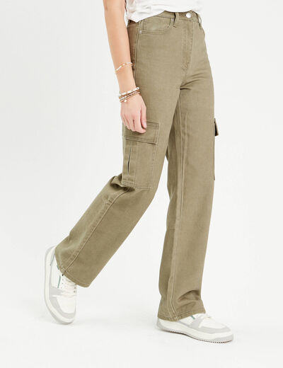 Pantalon cargo large vert kaki femme
