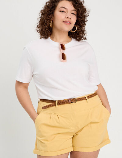Short chino ceinturé jaune clair femme