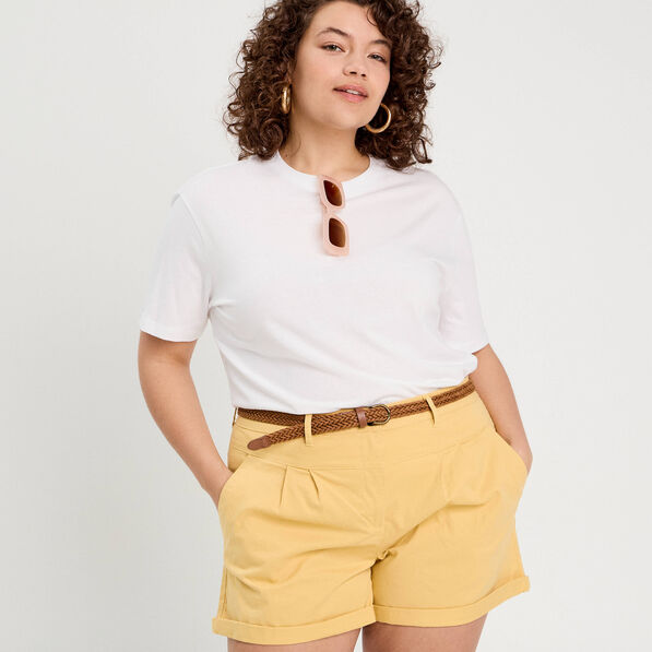 short chino ceinture jaune clair femme Short chino ceinturé jaune clair femme