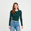 Pull torsades vert foncé femme
