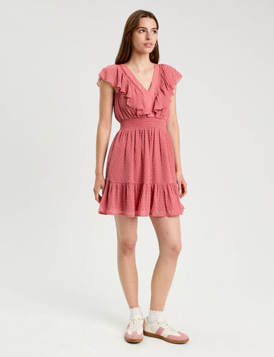Robe évasée plumetis vieux rose femme