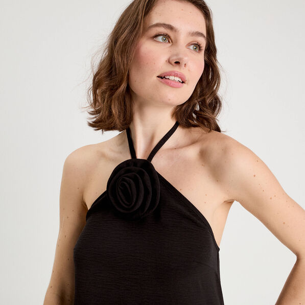 Caraco détail fleur noir femme