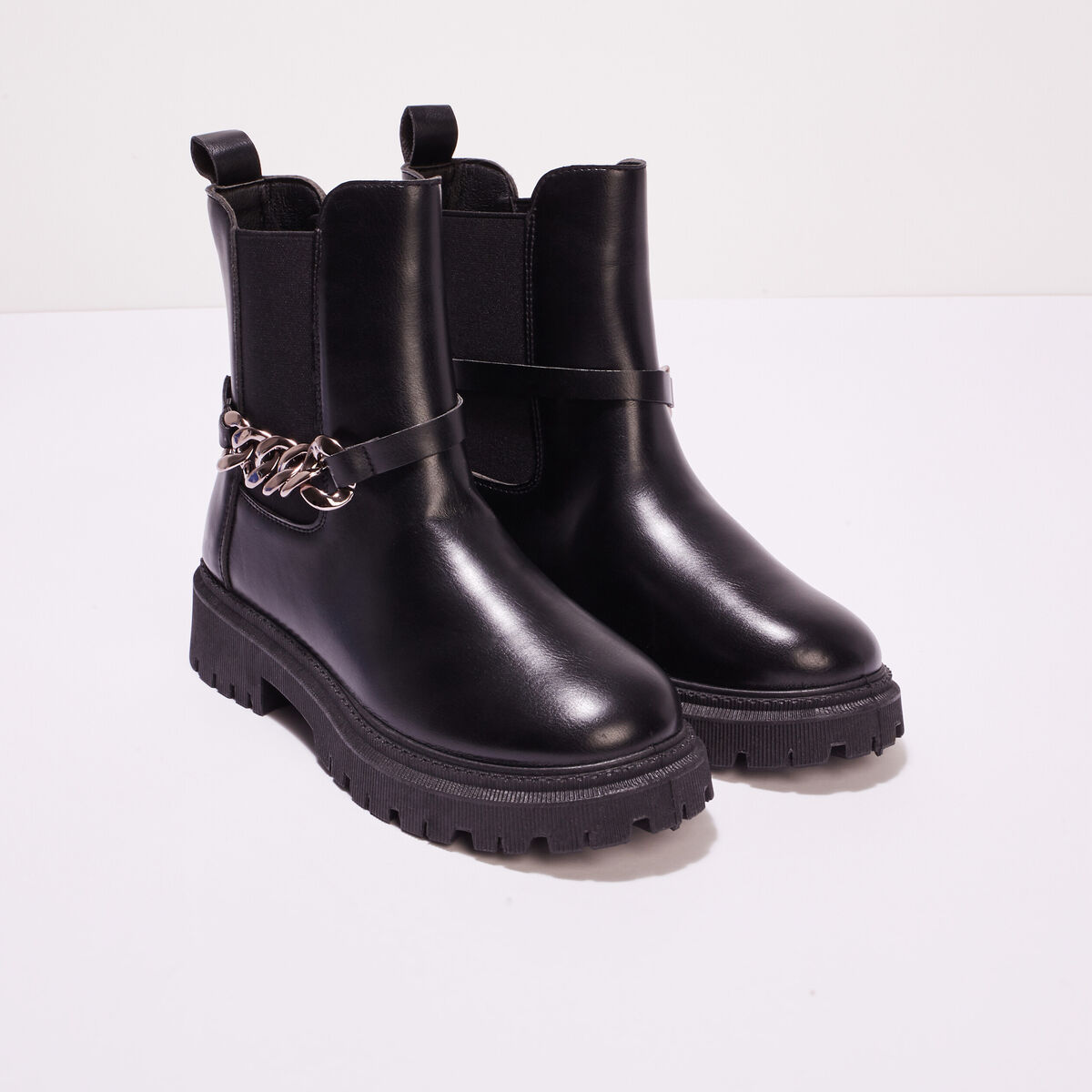 Bottines chelsea avec chaînes noir femme