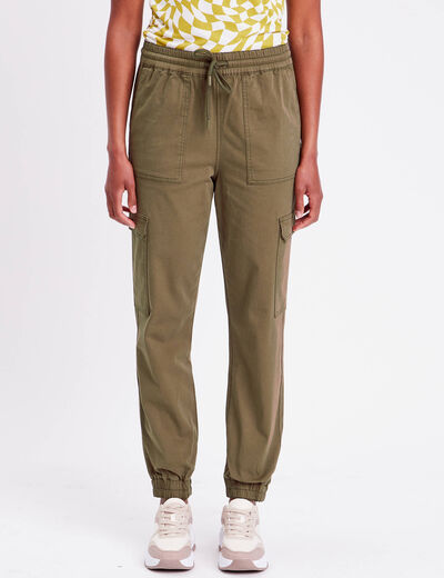Pantalon cargo slim vert foncé femme