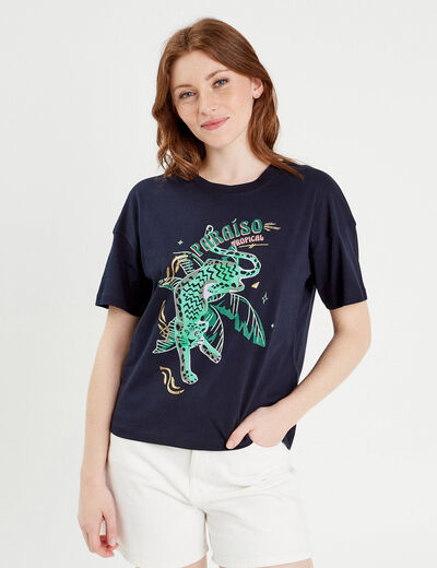 T-shirt manches courtes bleu marine femme