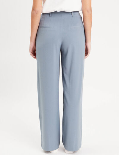Pantalon large fluide pinces bleu gris femme