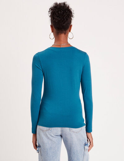 Blouse manches longues anneau bleu canard femme