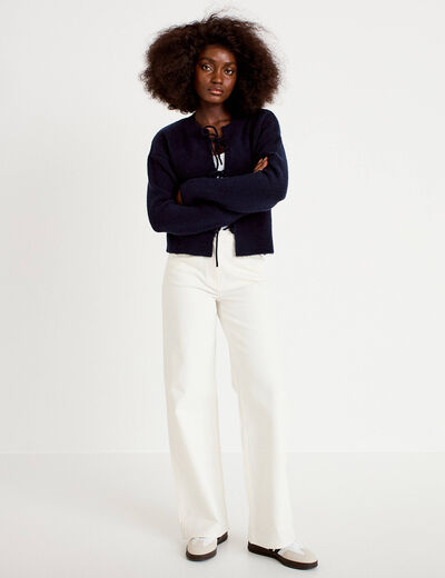 Gilet court nou&eacute; bleu marine femme