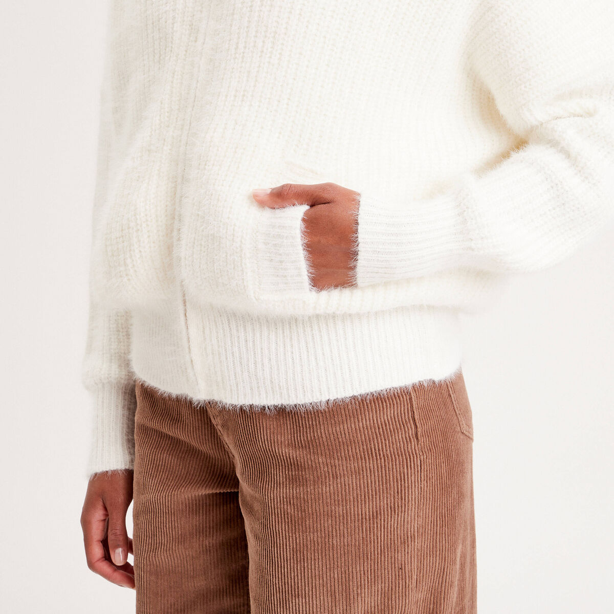 Gilet doublé à capuche ecru femme