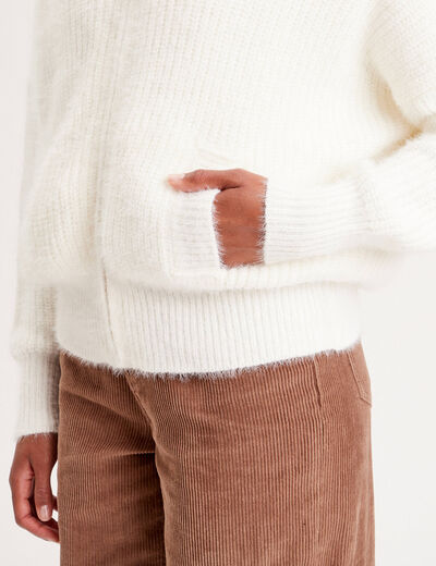 Gilet doublé à capuche ecru femme