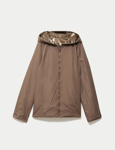 Parka r&eacute;versible &agrave; capuche taupe femme