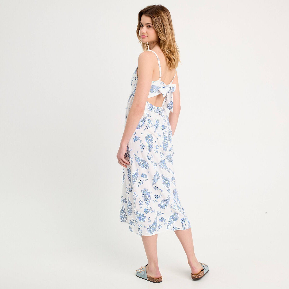Robe longue évasée bretelles blanc femme