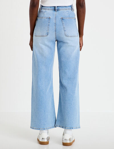 Jean wide leg cropped taille haute denim bleach femme