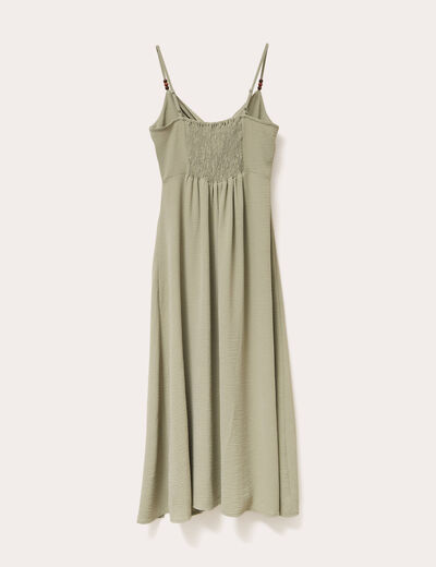 Robe longue &eacute;vas&eacute;e fendue vert kaki femme
