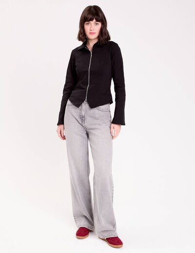Chemise courte bas resserr&eacute; noir femme