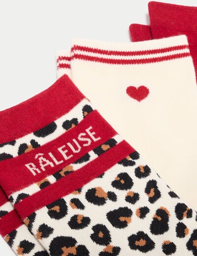 Lot de 3 paires de chaussettes rouge cerise femme