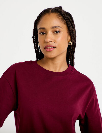T-shirt col rond manches courtes bordeaux femme
