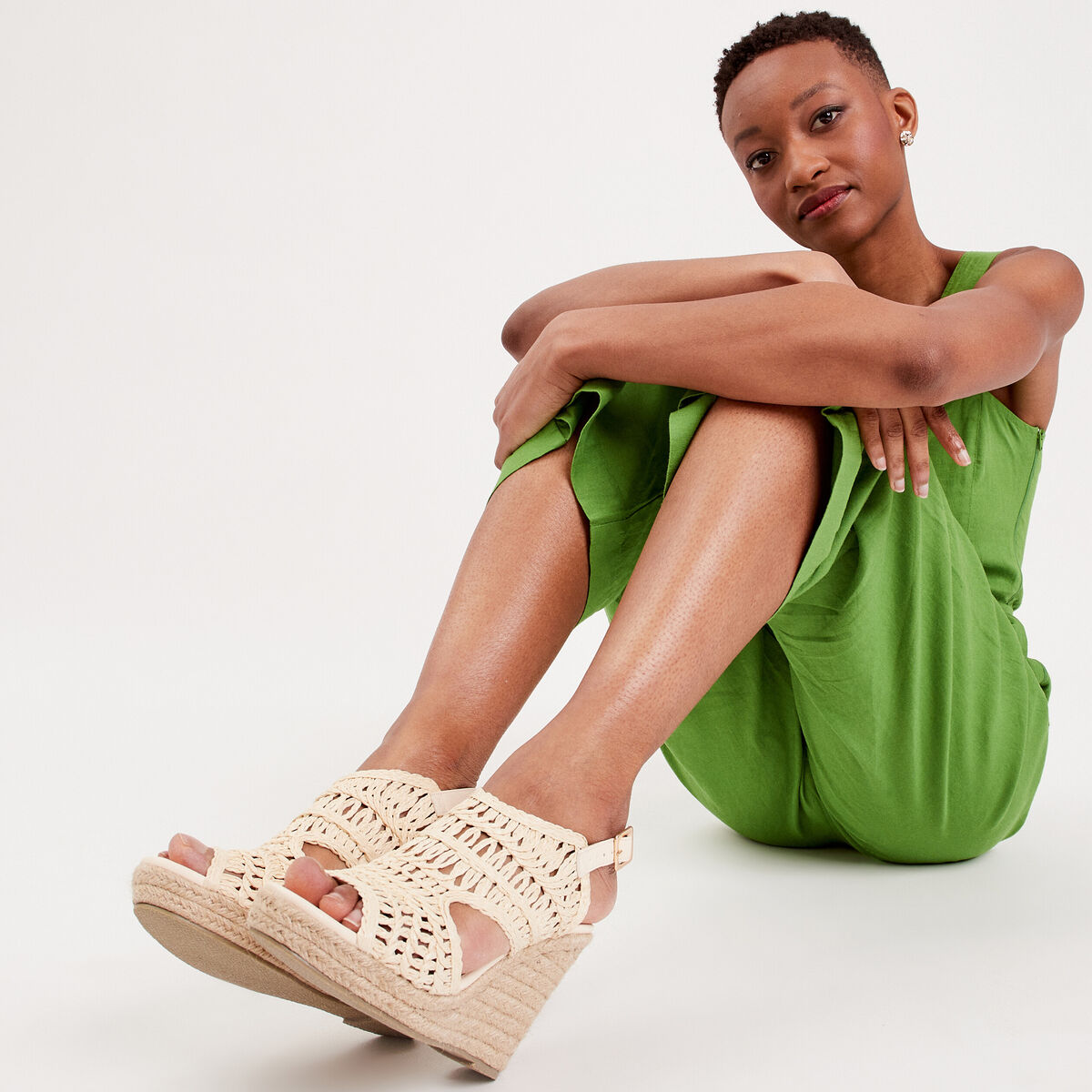 Sandales avec talons compensés ivoire femme