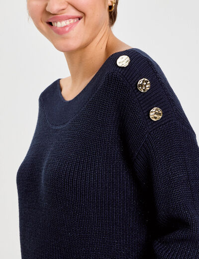 Pull col bateau bleu marine femme