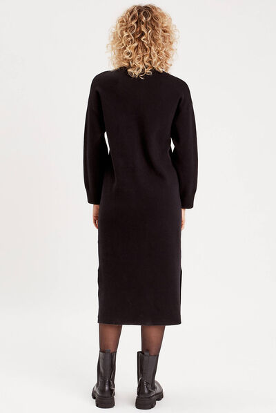 Robe pull longue moulante noir femme