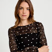 Top dentelle pliss&eacute; col bateau noir femme