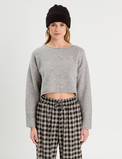 Pull cropped manches longues gris foncé femme
