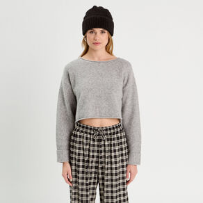 pull cropped manches longues gris fonce femme Pull cropped manches longues gris foncé femme
