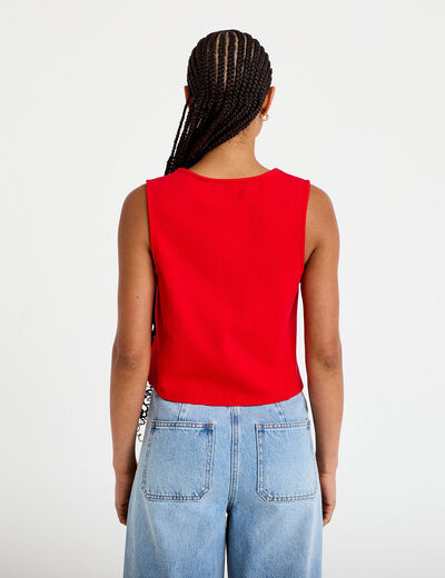 Gilet cintr&eacute; sans manches col v rouge femme
