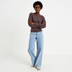 Pull col bateau manches longues marron fonc&eacute; femme