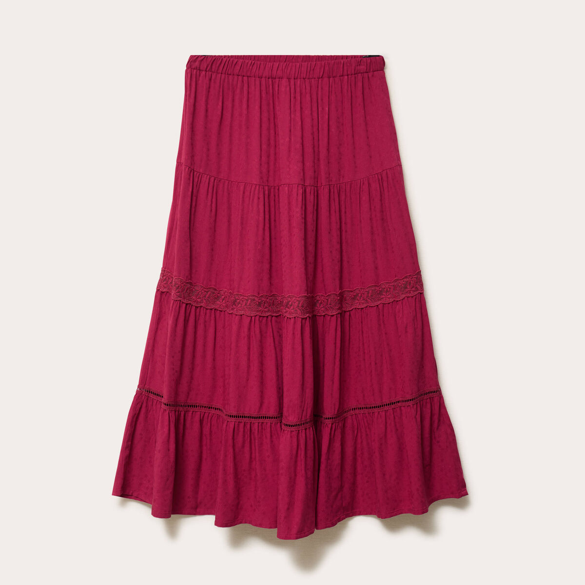 Jupe &eacute;vas&eacute;e longueur 3/4 dentelle rouge femme