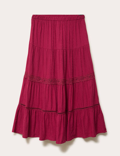 Jupe &eacute;vas&eacute;e longueur 3/4 dentelle rouge femme