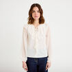 Blouse col v manches longues ecru femme
