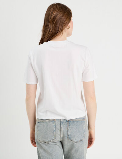 T-shirt détails fleurs blanc femme