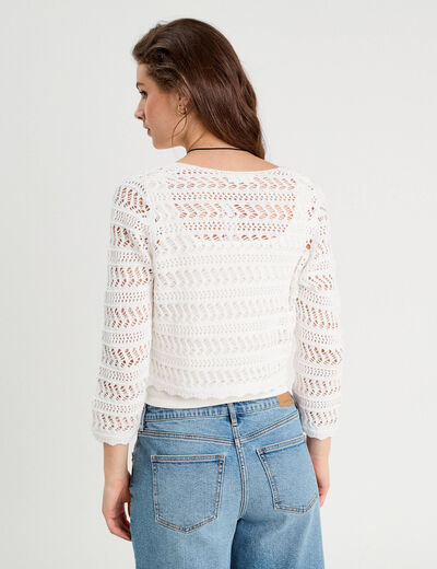 Gilet manches 3/4 ajouré blanc femme