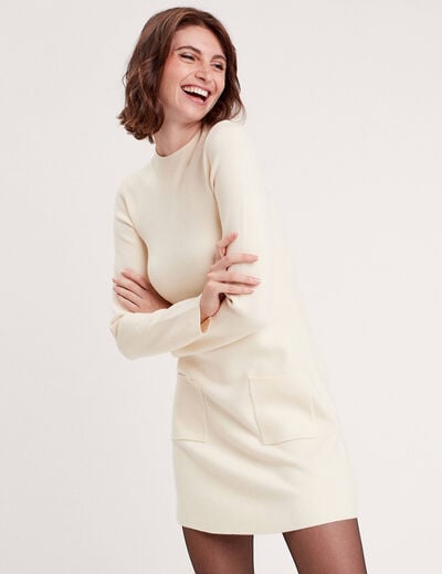 Robe pull droite avec poches ecru femme