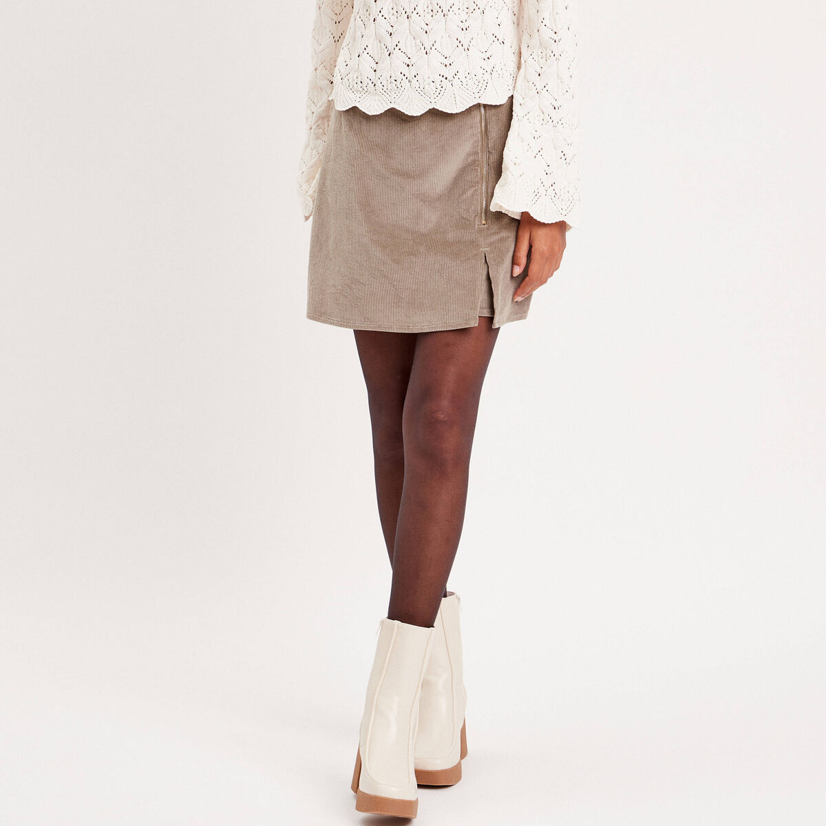 Jupe-short moulante velours vert kaki femme