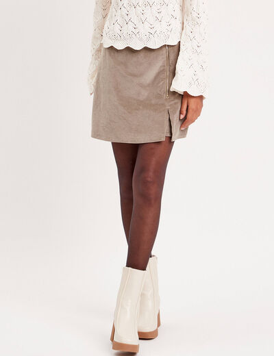 Jupe-short moulante velours vert kaki femme
