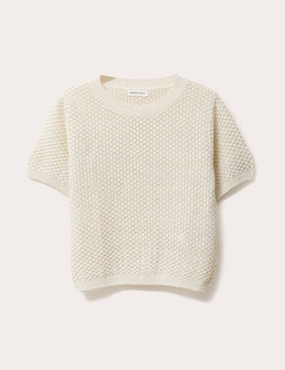 Pull manches courtes ajouré ecru femme