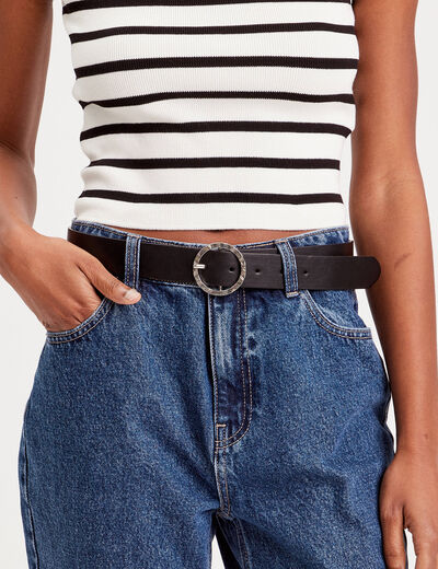 Ceinture boucle ronde embossée noir femme