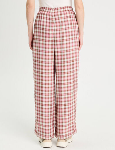 Pantalon large taille haute rose femme