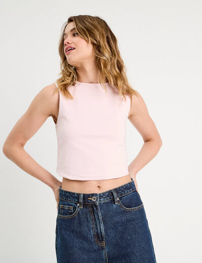 Débardeur cropped rose clair femme